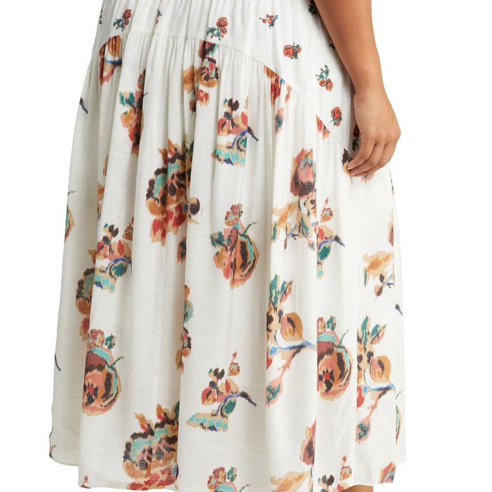 NWT Vince Ikat Floral Smocked Midi Skirt 2X Plus in Optic White - Picture 12 of 14